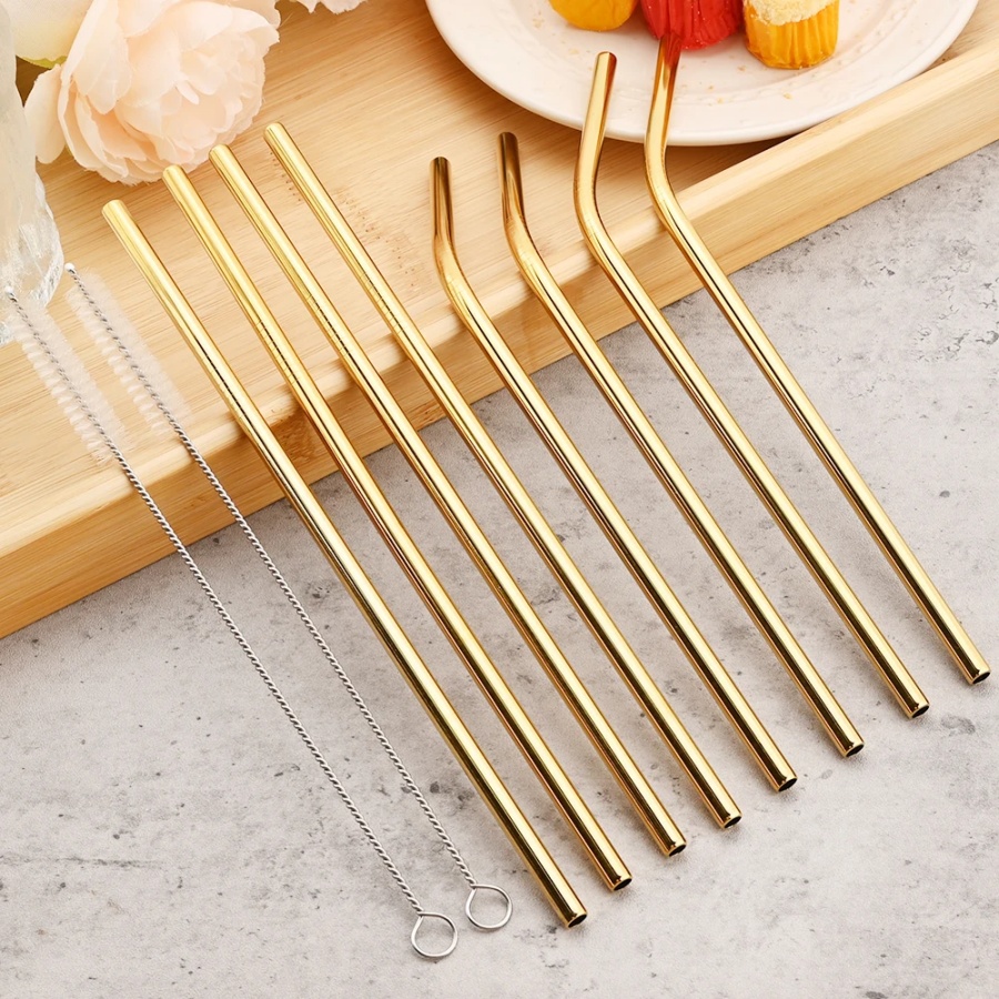 Reusable Straw - 4 個再利用可能なゴールドストローミルクティージュースコーヒー環境に優しい飲料チューブレストランコーヒーショップ家庭用