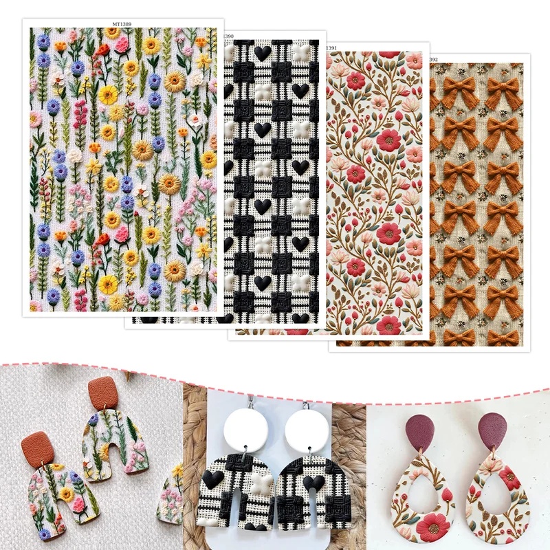 Beeswax Wrap - カラフルな花柄のポリマークレイ転写紙。水溶性接着剤を使用したデカールステッカーで、DIYイヤリングやアクセサリー作り、手芸に最適。