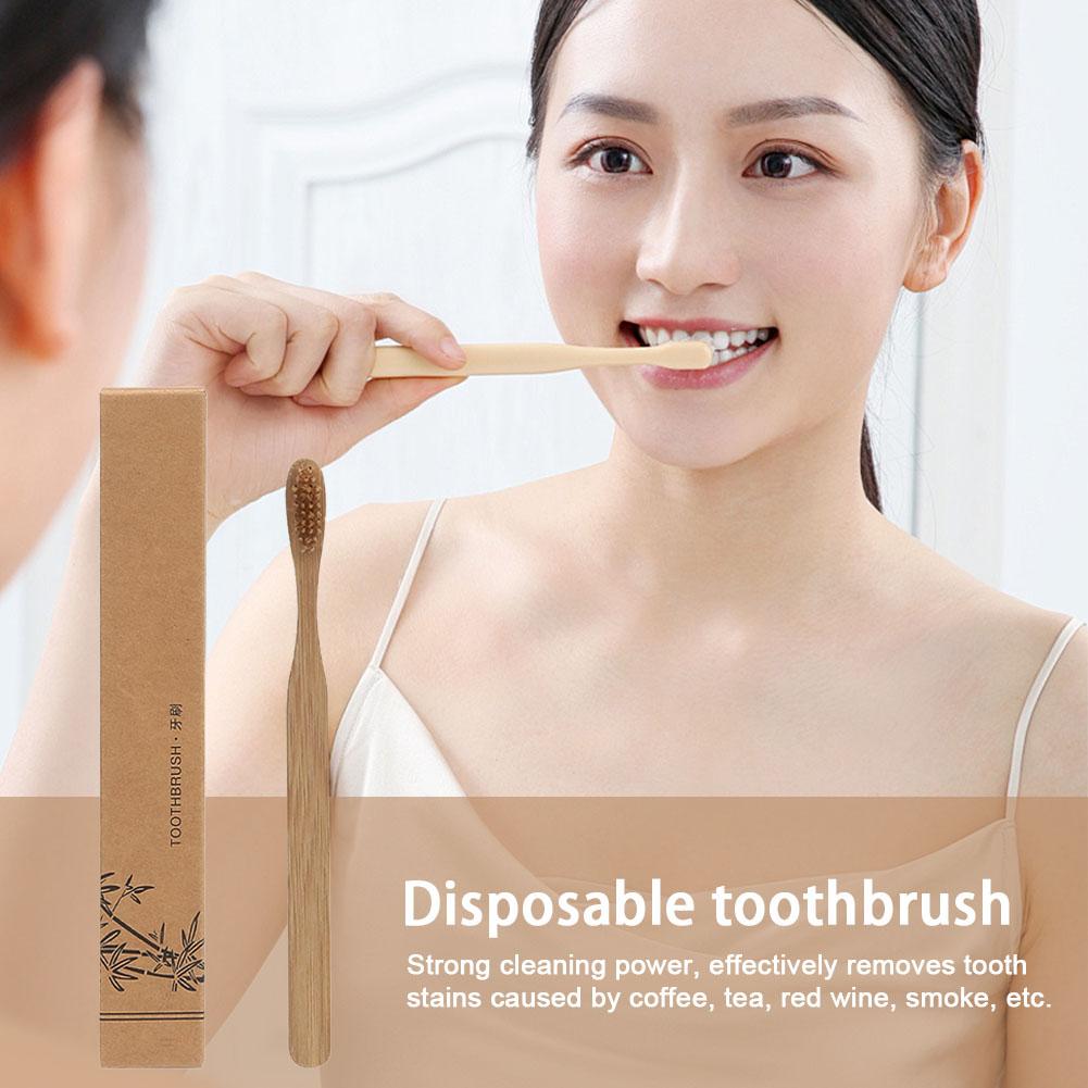 Bamboo Toothbrush - 使い捨て歯ブラシ、環境に配慮した天然竹製歯ブラシ、竹炭配合の柔らかい毛の歯ブラシ、口腔ケア、ホテルや旅行用。