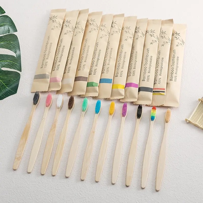 Bamboo Toothbrush - 10 パック天然竹歯ブラシ環境に優しいファミリーホテル炭竹木歯ブラシ大人子供用