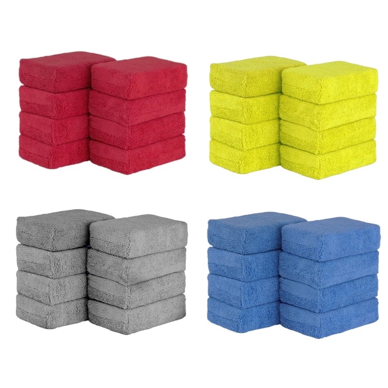 Eco Sponge - 8個入りマイクロファイバーカーワックスアプリケーターパッド、柔らかい長方形フォーム、自動車ディテーリングワックススポンジ、塗装ケア研磨パッド、自動車清掃用