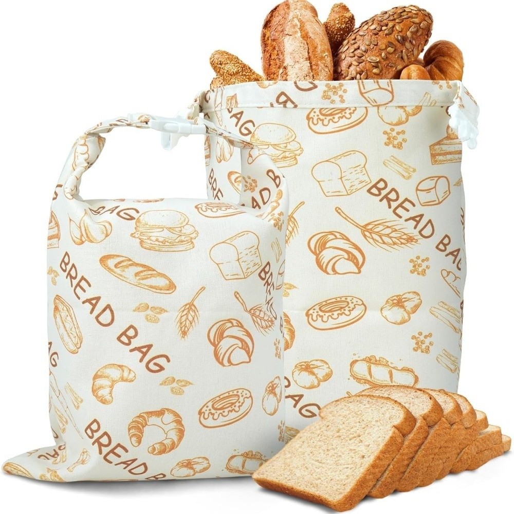 Reusable Bag - 再利用可能な新しい蜜蝋入りパン袋。綿素材で蜜蝋コーティングされており、パンの鮮度を保ちます。ジッパー付きで、サイズは43×33cm。サワードウパンや冷凍保存にも適しています。