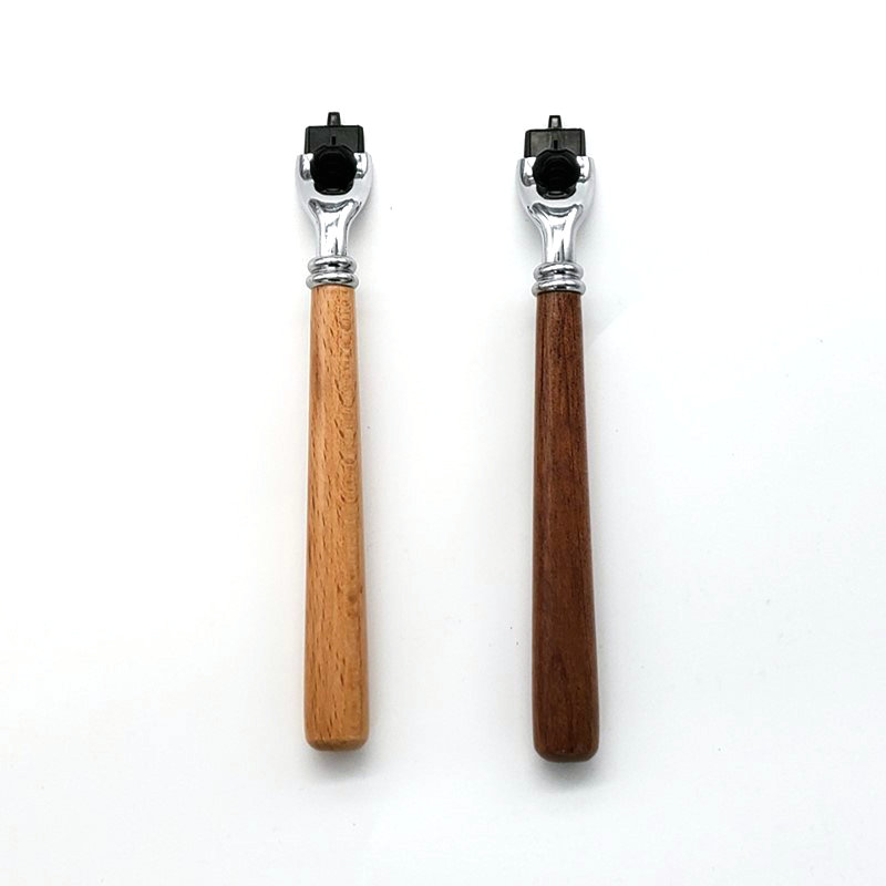 Safety Razor Handle - メンズウッドロングハンドルマニュアルカミソリハンドル、マッハ3カミソリ刃用、交換可能なカミソリ刃ホルダー