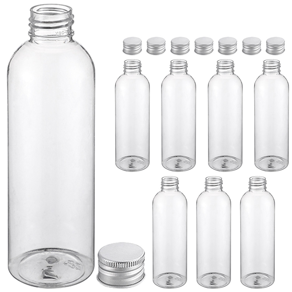 Reusable Bottle - 8個入り アルミキャップ付きジュースボトル 透明なプラスチック製飲料容器 再利用可能で密閉性の高いボトル。保存や旅行に最適。まとめ買いにも。