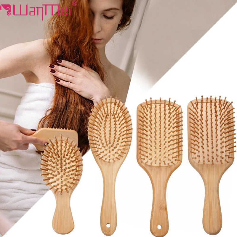 Bamboo Toothbrush - 竹製ヘアブラシ 女性用スタイリングヘアコーム ワイド歯竹製コーム ヘアスムースマッサージ頭皮ブラシ バーバーコーム