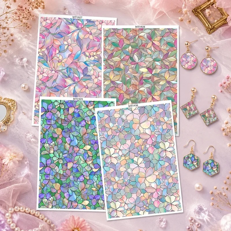 Beeswax Wrap - ステンドグラス風の花柄ポリマークレイ転写紙。DIYの手作りイヤリング、ペンダント、ジュエリー、工芸品、装飾に使用できる水転写シート。