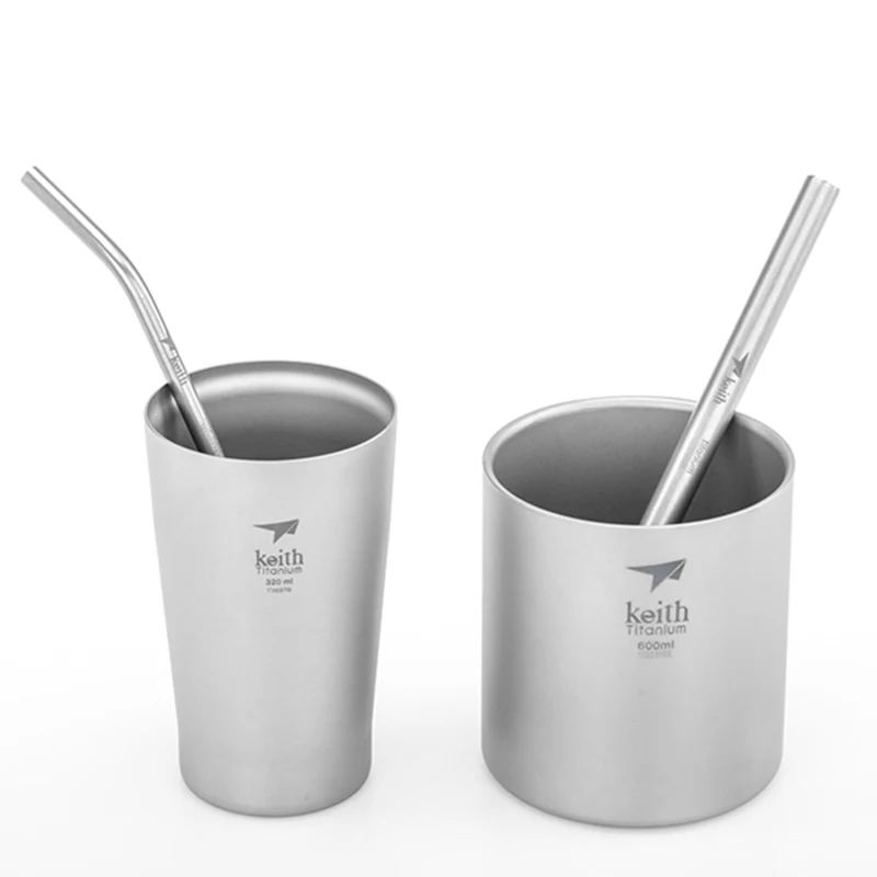 Reusable Straw - Keith-飲料用の再利用可能なチタンストロー,頑丈で光沢のある金属製,クリーナー付き,210mm