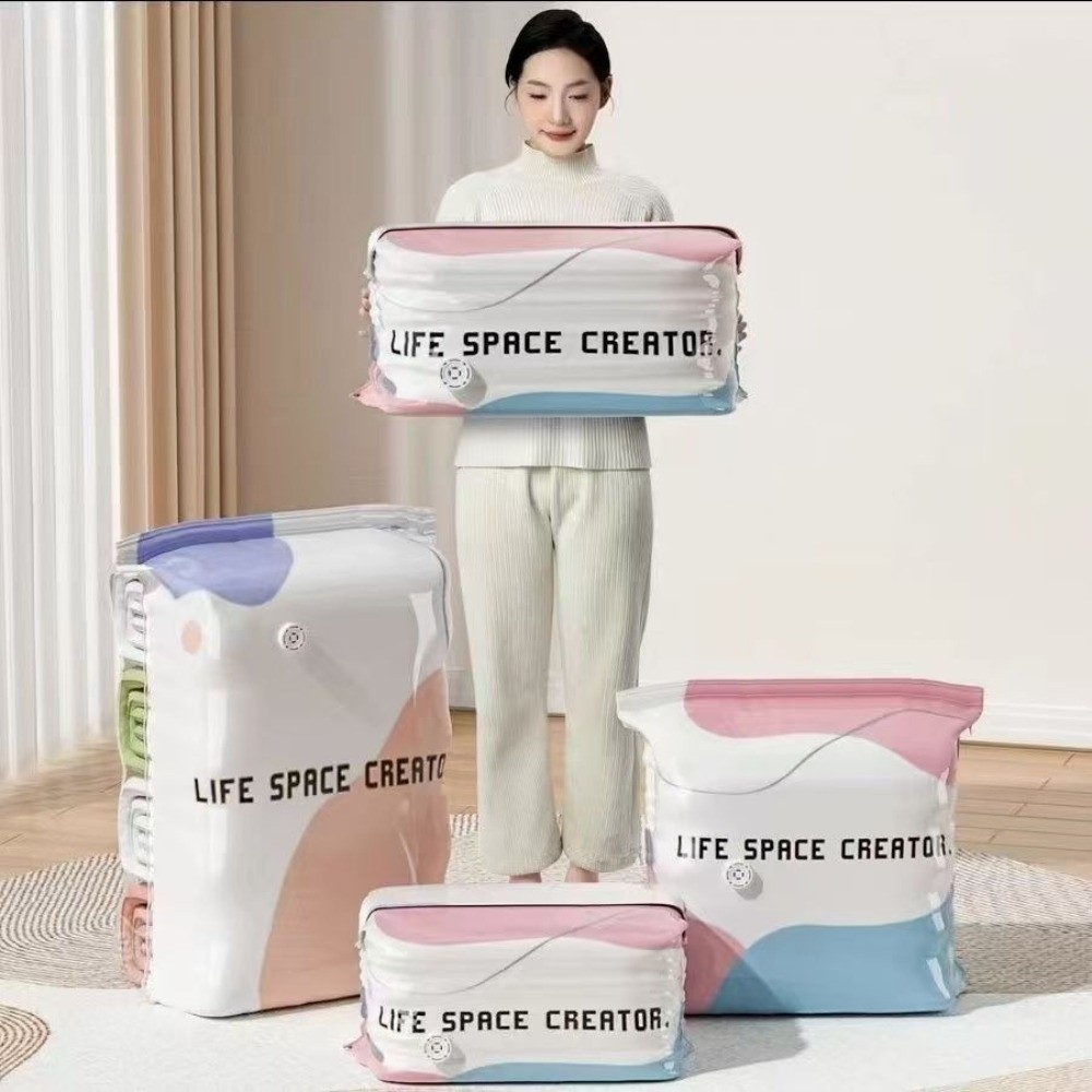 Reusable Bag - プレス＆シール真空保存袋 省スペース圧縮設計 ポンプ不要真空バッグ キューブ圧縮 再利用可能
