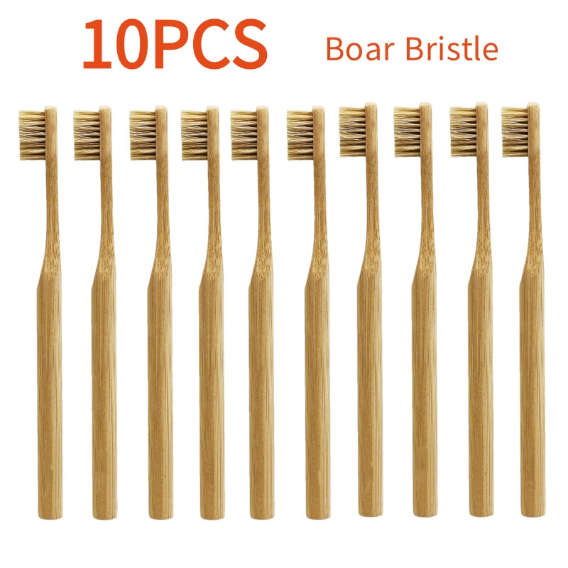 Bamboo Toothbrush - 天然猪毛を使用した竹製歯ブラシ10本セット。堆肥化可能で生分解性のある竹製歯ブラシ。