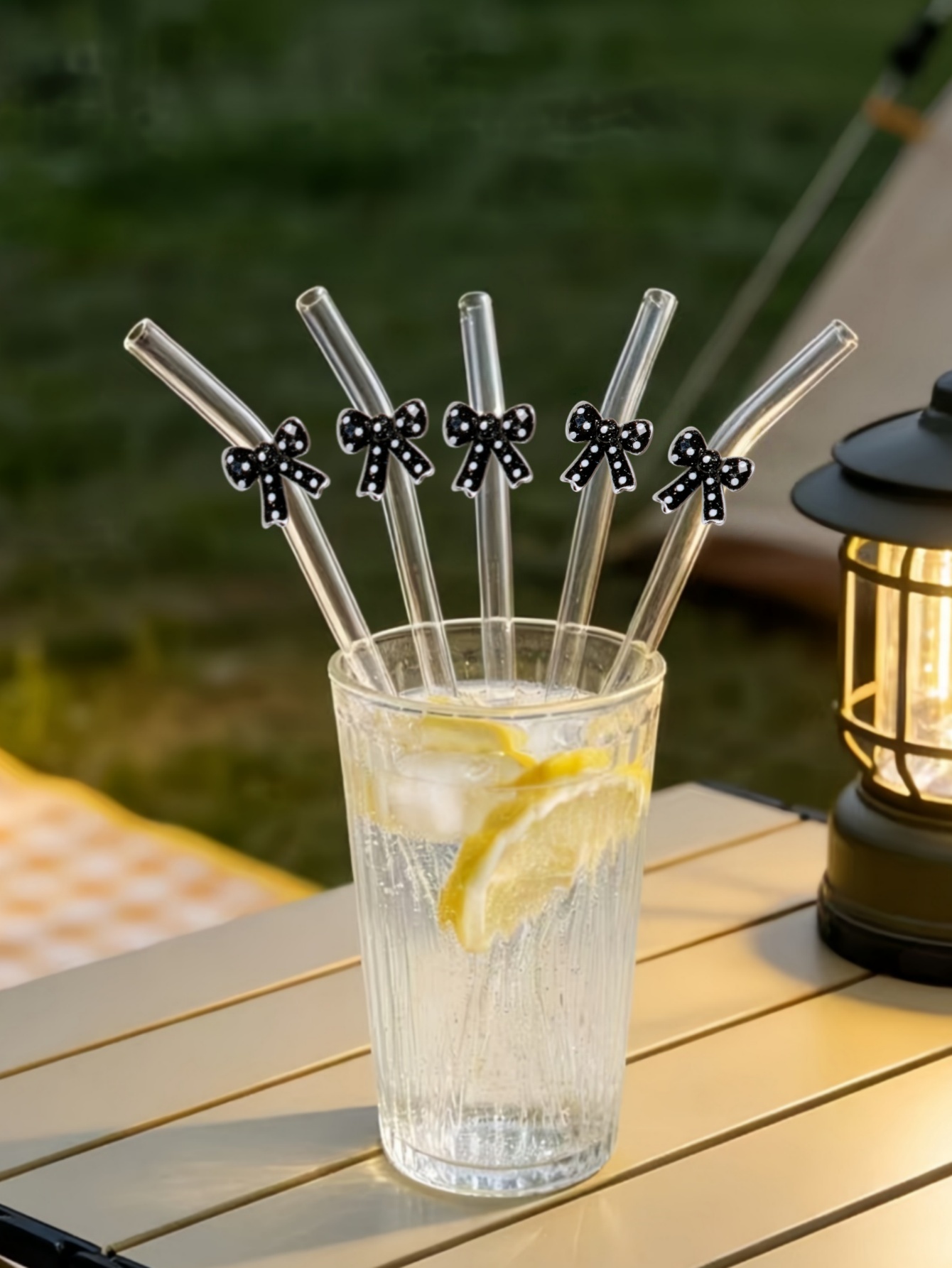 1/3/6 個のエレガントな黒の水玉模様のリボン付きガラスス - Reusable Straw のレビューと価格