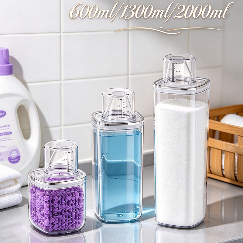 計量カップ付きの洗濯洗剤収納容器。密閉式で再利用可能。バスル - Reusable Bottle のレビューと価格