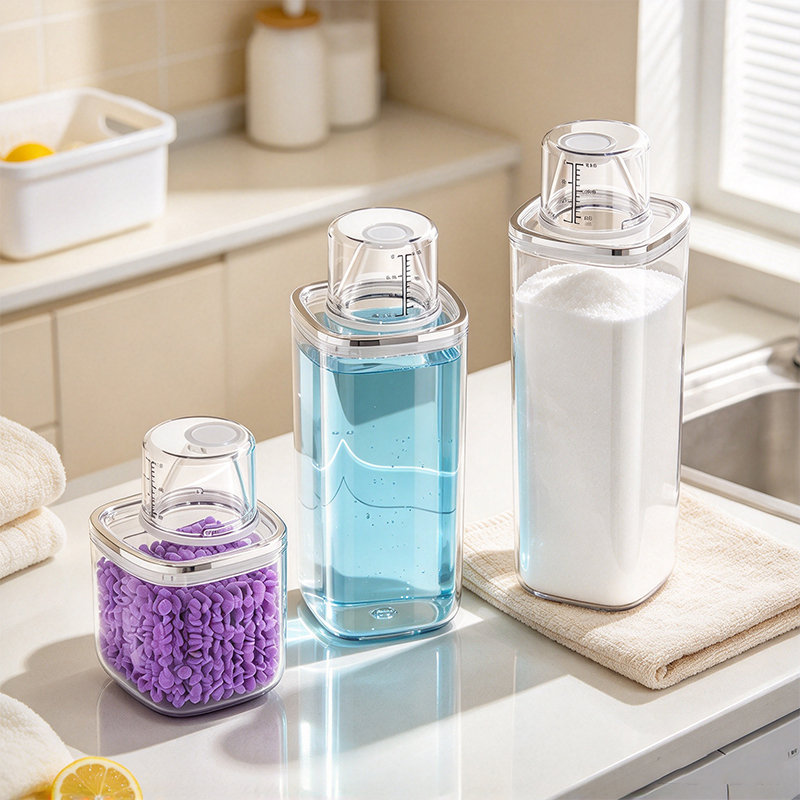 計量カップ付きの洗濯洗剤収納容器。密閉式で再利用可能。バスル - Reusable Bottle のレビューと価格