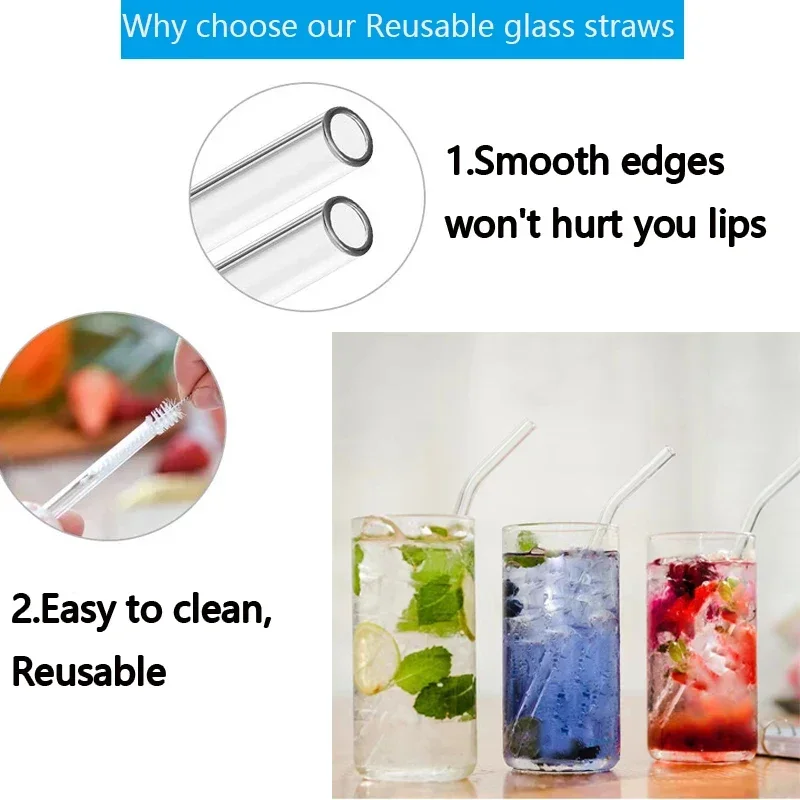 1-10 個再利用可能なガラスストローセット高ホウケイ酸スム - Reusable Straw のレビューと価格