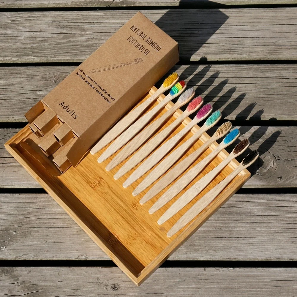 10 個のカラフルな歯ブラシ天然竹歯ブラシセット柔らかい毛炭 - Bamboo Toothbrush のレビューと価格