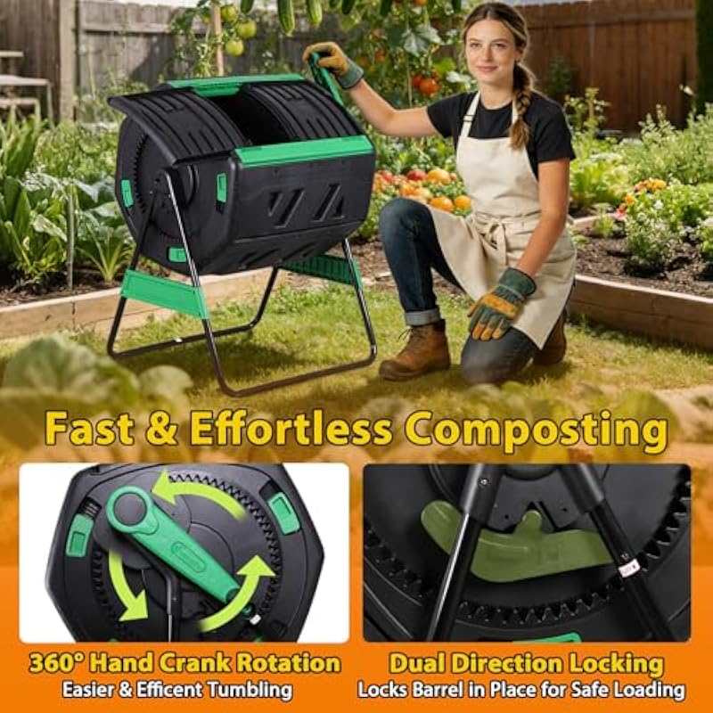 53ガロンの2分割式回転式コンポストボックス。人間工学に基づ - Compost Bin のレビューと価格