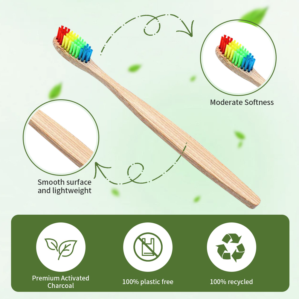 レインボー竹歯ブラシ、生分解性で堆肥化可能、環境にやさしい、 - Bamboo Toothbrush のレビューと価格
