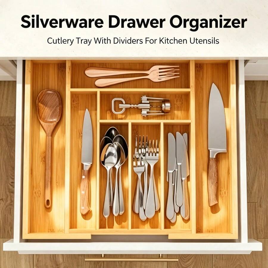 竹製の引き出し収納ケース、拡張可能なC型、仕切り付きのキッチ - Bamboo Cutlery のレビューと価格