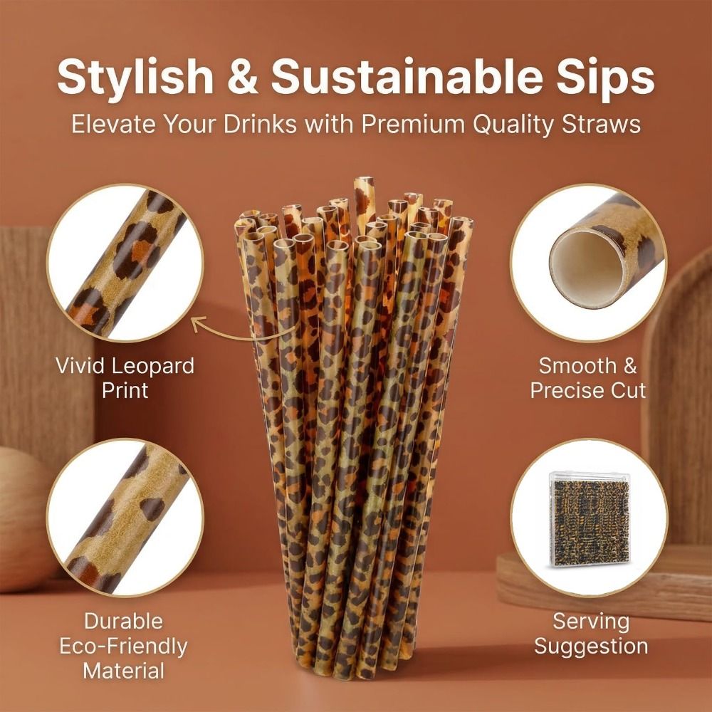 トレンディなヒョウ柄の飲料用ストロー 環境に優しく耐久性のあ - Reusable Straw のレビューと価格