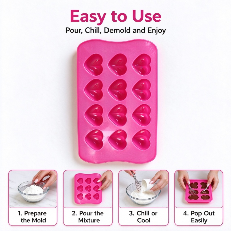 3Dハート型シリコンモールド、食品グレード、焦げ付き防止、チ - Eco Soap のレビューと価格