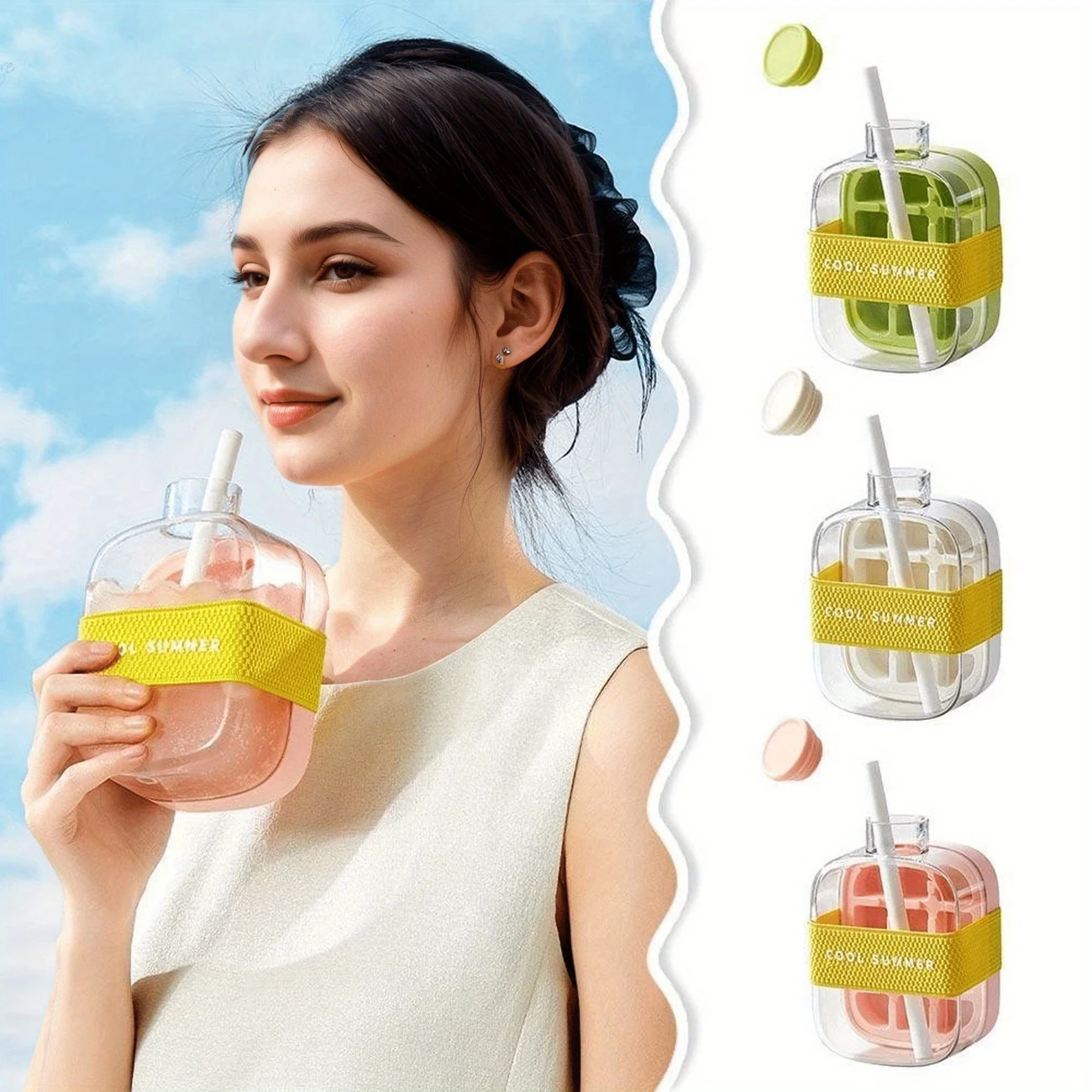 2in1プレス式冷却カップウォーターボトル、アイスモールド付 - Reusable Bottle のレビューと価格