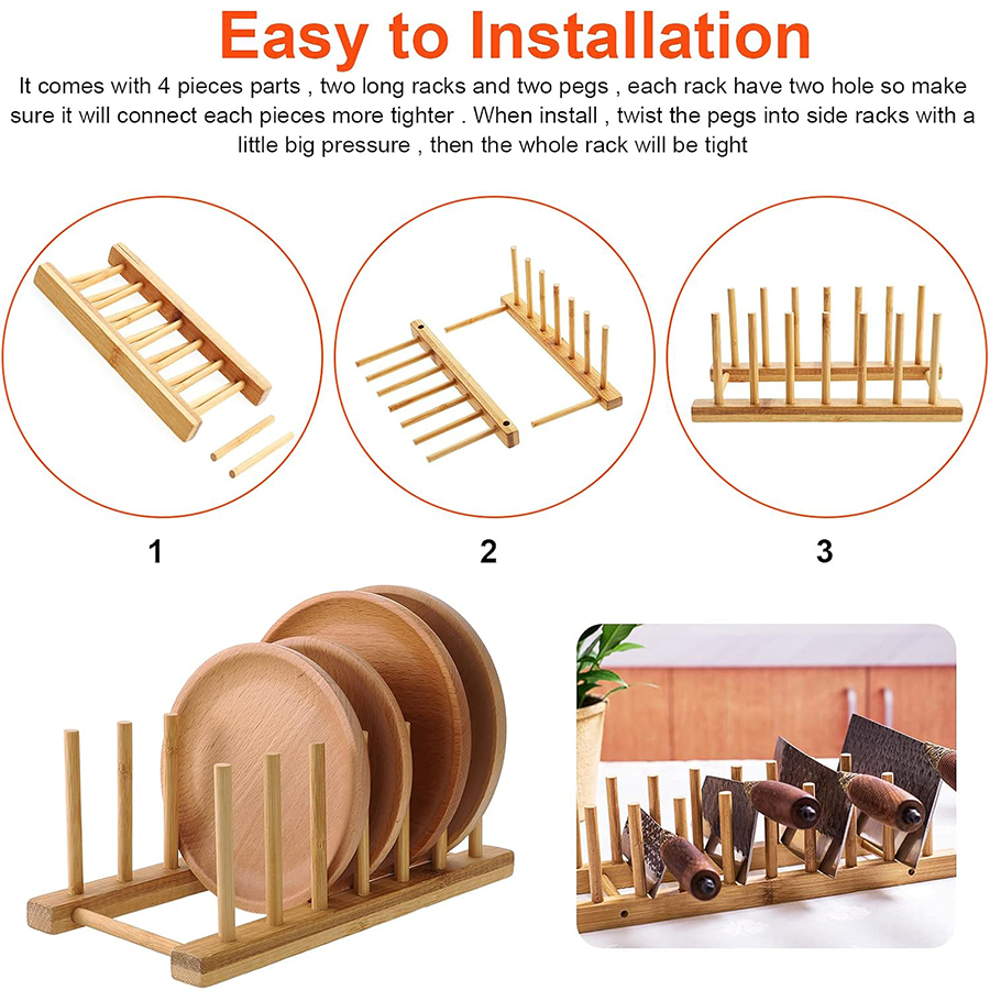 竹製の食器乾燥ラック、皿立て、収納ラック、本棚としても使える - Bamboo Cutlery のレビューと価格