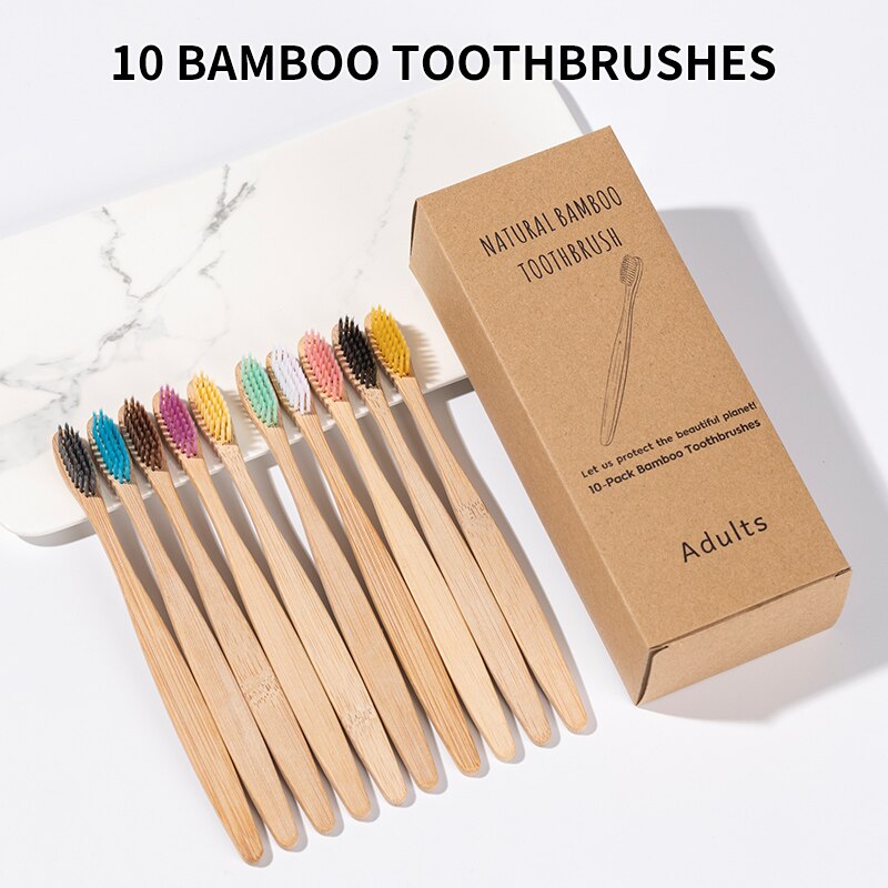 竹歯ブラシ 10 個セット - 天然牛革で包まれた環境に優し - Bamboo Toothbrush のレビューと価格